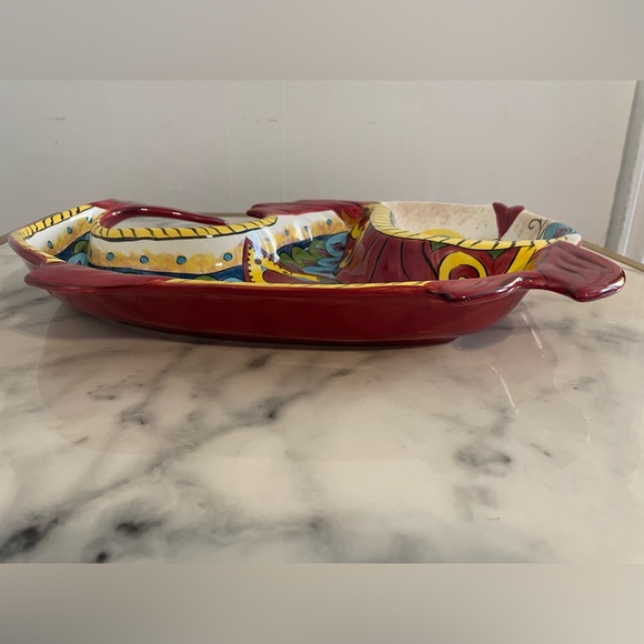 Vintage Tabletops Gallery Messino Fish Platter Chip and Dip HAND PAINTED 15”x10” - Picture 7 of 8